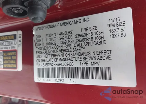 2017 Honda Cr-V Ex-L/Ex-L Navi z USA, uszkodzony, nr VIN 5J6RW2H85HL002438